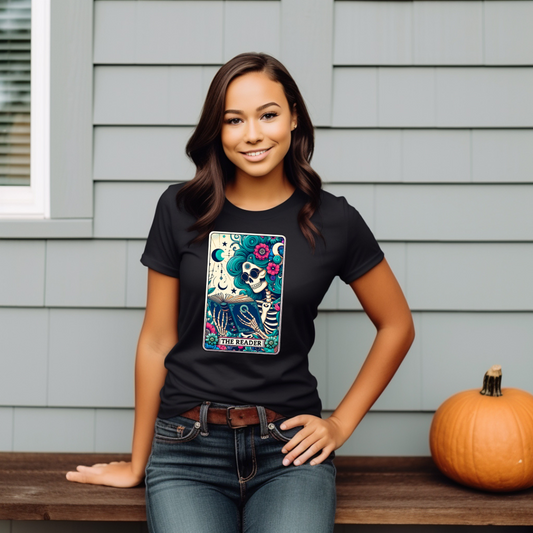 The Reader Skeleton Tarot Card - Unisex T-Shirt