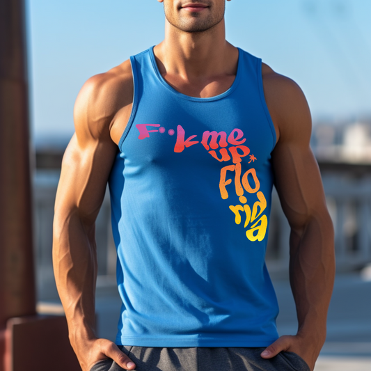 Florida Tropical Men's Tank, Crewneck Top with Distressed Design